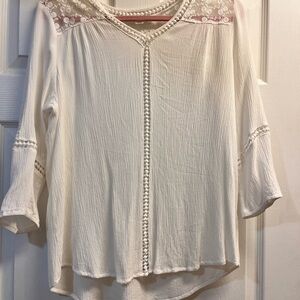 Elegant White Lace Trim Blouse
